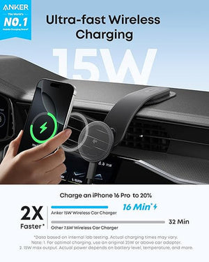 Anker Nano Magnetic Wireless Car Charger, 15W Qi2 Certified  (Adapter Included)