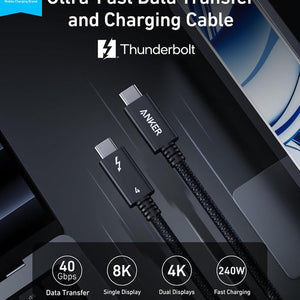 Anker Thunderbolt 4 Cable Ultra Fast Data Transfer (3.3 ft/ 240W/ 40 Gbps/ Braided)