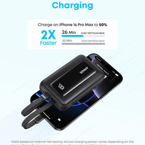 Anker Zolo Power Bank (10K, 35W, Built-In Dual USB-C Cables