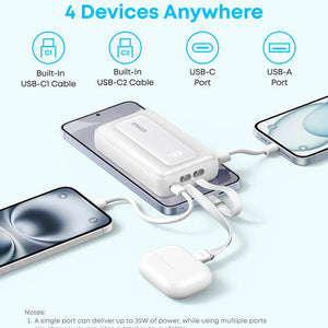 Anker Zolo Power Bank (10K, 35W, Built-In Dual USB-C Cables