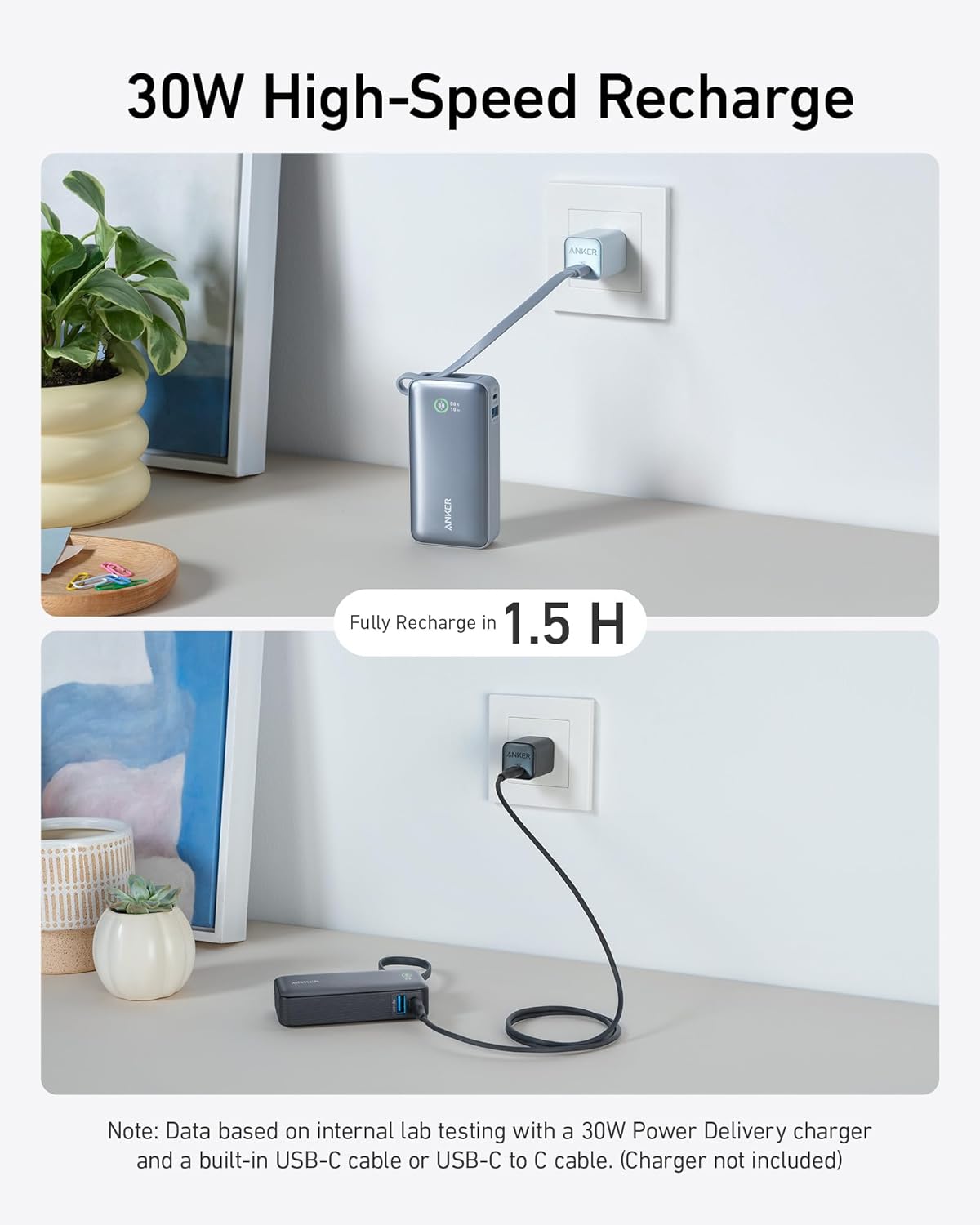 Anker Nano Power Bank (30W,Built-In USB-C Cable)