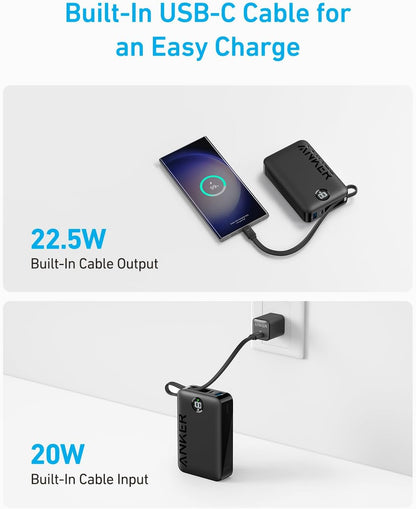 Anker Power Bank (20,000mAh, 22.5W, Built-In USB-C Cable)