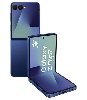 Samsung Galaxy Z Flip7 phone showing front and back on a white background