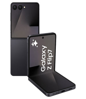 Samsung Galaxy Z Flip7 phone showing front and back on a white background