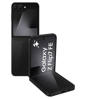 Samsung Galaxy Z Flip7 FE phone in black on a white background