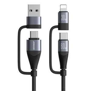 SA37-2T2 Multi-Function Series 60W 4-in-1 Fast Charging Data Cable (USB-A+Type-C to Lightning+Type-C) 1.2m