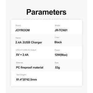JR-TCN01 2.4A2USBCharger- Black(EU)