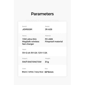 JR-A28 15W magnetic wireless fast charger Black JR-A28 15W magnetic wireless fast charger White JR-A28 15W magnetic wireless fast charger Navy